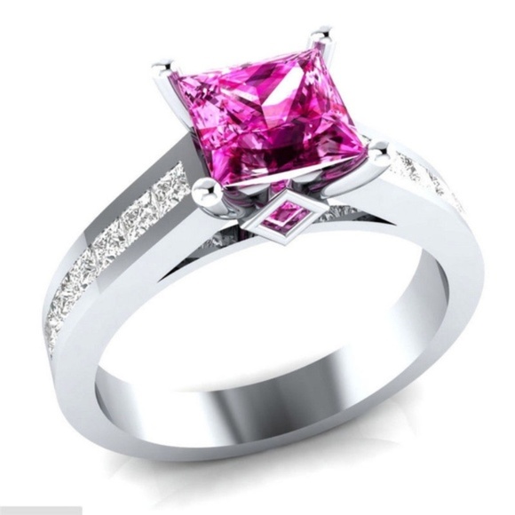 Huitan Jewelry - 925 Silver Ring Princess Cut Ruby New